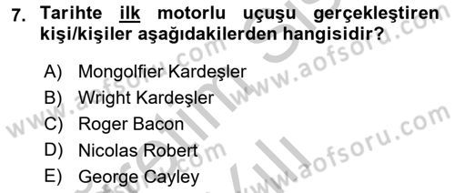 Genel Havacılık Dersi 2018 - 2019 Yılı Yaz Okulu Sınav Soruları 7. Soru