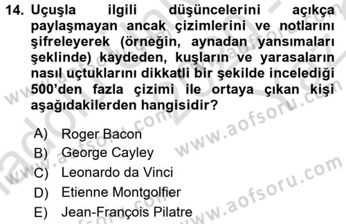 Genel Havacılık Dersi 2020 - 2021 Yılı Yaz Okulu Sınav Soruları 14. Soru