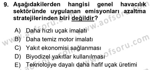 Genel Havacılık Dersi 2020 - 2021 Yılı Yaz Okulu Sınav Soruları 9. Soru