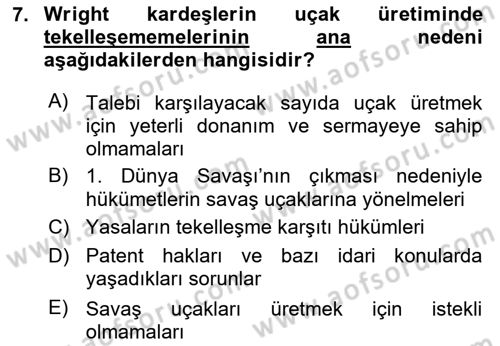 Genel Havacılık Dersi 2021 - 2022 Yılı (Vize) Ara Sınav Soruları 7. Soru