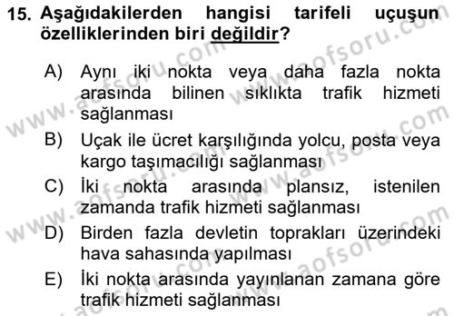 Genel Havacılık Dersi 2021 - 2022 Yılı Yaz Okulu Sınav Soruları 15. Soru