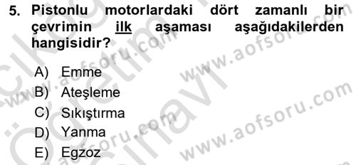 Genel Havacılık Dersi 2021 - 2022 Yılı Yaz Okulu Sınav Soruları 5. Soru