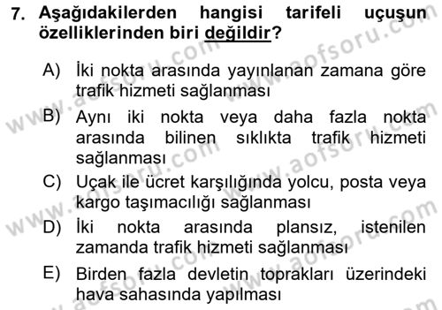 Genel Havacılık Dersi 2024 - 2025 Yılı (Final) Dönem Sonu Sınav Soruları 7. Soru