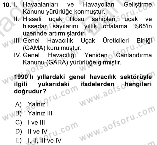 Genel Havacılık Dersi 2025 - 2026 Yılı (Vize) Ara Sınav Soruları 10. Soru