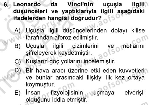 Genel Havacılık Dersi 2025 - 2026 Yılı (Vize) Ara Sınav Soruları 6. Soru