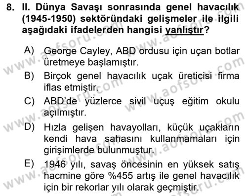 Genel Havacılık Dersi 2025 - 2026 Yılı (Vize) Ara Sınav Soruları 8. Soru