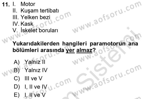 Genel Havacılık Dersi 2025 - 2026 Yılı Yaz Okulu Sınav Soruları 11. Soru