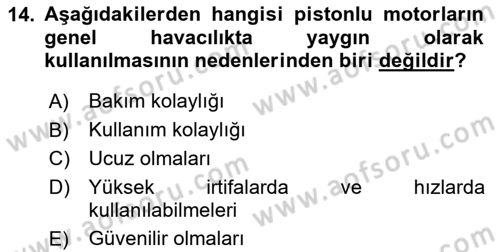 Genel Havacılık Dersi 2025 - 2026 Yılı Yaz Okulu Sınav Soruları 14. Soru