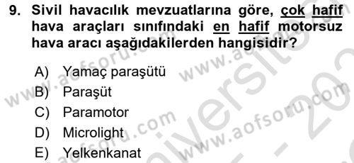 Genel Havacılık Dersi 2025 - 2026 Yılı Yaz Okulu Sınav Soruları 9. Soru