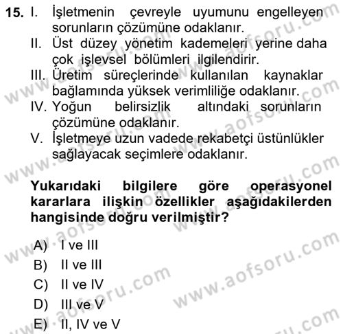 Havayolu İşletmelerinde Operasyonel Planlama Dersi 2018 - 2019 Yılı (Vize) Ara Sınav Soruları 15. Soru