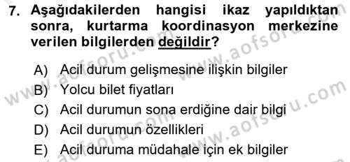 Havayolu İşletmelerinde Operasyonel Planlama Dersi 2018 - 2019 Yılı (Final) Dönem Sonu Sınav Soruları 7. Soru