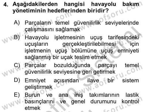 Havayolu İşletmelerinde Operasyonel Planlama Dersi 2018 - 2019 Yılı Yaz Okulu Sınav Soruları 4. Soru