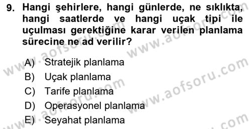Havayolu İşletmelerinde Operasyonel Planlama Dersi 2021 - 2022 Yılı (Vize) Ara Sınav Soruları 9. Soru