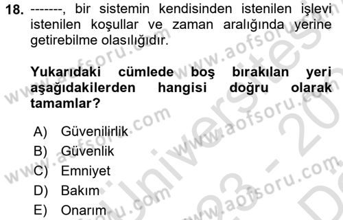 Havayolu İşletmelerinde Operasyonel Planlama Dersi 2023 - 2024 Yılı (Vize) Ara Sınav Soruları 18. Soru