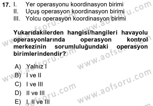 Havayolu İşletmelerinde Operasyonel Planlama Dersi 2023 - 2024 Yılı Yaz Okulu Sınav Soruları 17. Soru