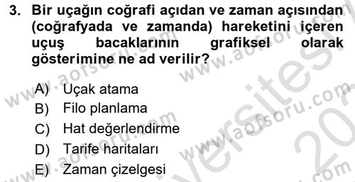 Havayolu İşletmelerinde Operasyonel Planlama Dersi 2023 - 2024 Yılı Yaz Okulu Sınav Soruları 3. Soru