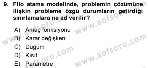 Havayolu İşletmelerinde Operasyonel Planlama Dersi 2023 - 2024 Yılı Yaz Okulu Sınav Soruları 9. Soru