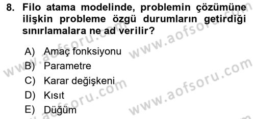 Havayolu İşletmelerinde Operasyonel Planlama Dersi 2024 - 2025 Yılı (Final) Dönem Sonu Sınav Soruları 8. Soru