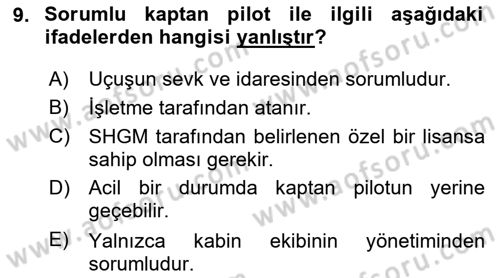 Havayolu İşletmelerinde Operasyonel Planlama Dersi 2024 - 2025 Yılı (Final) Dönem Sonu Sınav Soruları 9. Soru