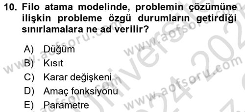 Havayolu İşletmelerinde Operasyonel Planlama Dersi 2024 - 2025 Yılı Yaz Okulu Sınav Soruları 10. Soru