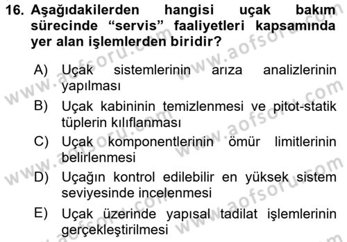 Havayolu İşletmelerinde Operasyonel Planlama Dersi 2025 - 2026 Yılı (Vize) Ara Sınav Soruları 16. Soru