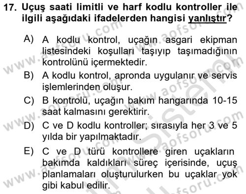 Havayolu İşletmelerinde Operasyonel Planlama Dersi 2025 - 2026 Yılı (Vize) Ara Sınav Soruları 17. Soru