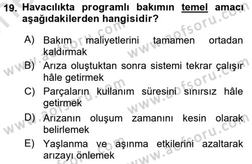 Havayolu İşletmelerinde Operasyonel Planlama Dersi 2025 - 2026 Yılı (Vize) Ara Sınav Soruları 19. Soru