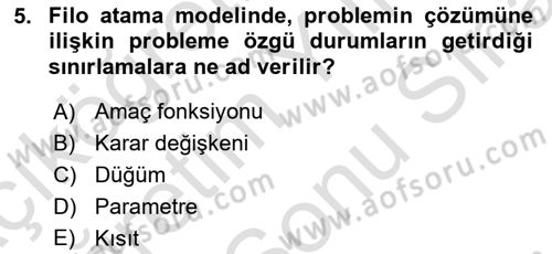 Havayolu İşletmelerinde Operasyonel Planlama Dersi 2025 - 2026 Yılı (Final) Dönem Sonu Sınav Soruları 5. Soru