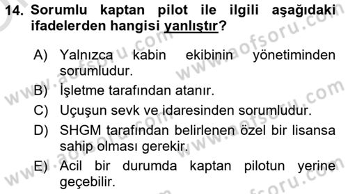 Havayolu İşletmelerinde Operasyonel Planlama Dersi 2025 - 2026 Yılı Yaz Okulu Sınav Soruları 14. Soru