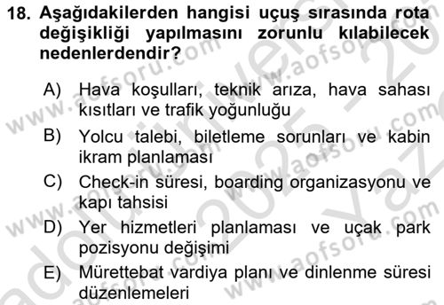 Havayolu İşletmelerinde Operasyonel Planlama Dersi 2025 - 2026 Yılı Yaz Okulu Sınav Soruları 18. Soru