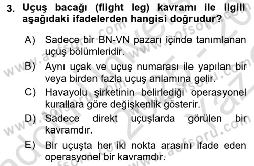 Havayolu İşletmelerinde Operasyonel Planlama Dersi 2025 - 2026 Yılı Yaz Okulu Sınav Soruları 3. Soru