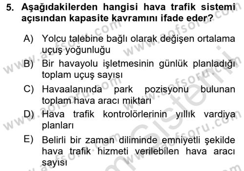 Havayolu İşletmelerinde Operasyonel Planlama Dersi 2025 - 2026 Yılı Yaz Okulu Sınav Soruları 5. Soru