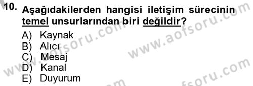 Halkla İlişkiler Dersi 2012 - 2013 Yılı (Vize) Ara Sınav Soruları 10. Soru