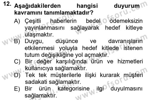 Halkla İlişkiler Dersi 2012 - 2013 Yılı (Final) Dönem Sonu Sınav Soruları 12. Soru