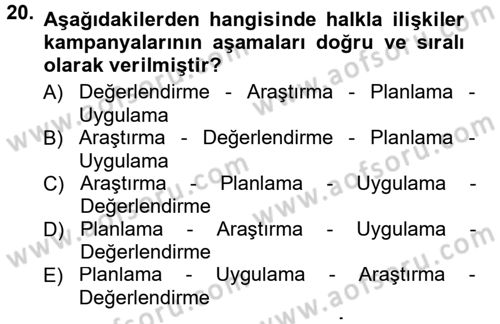 Halkla İlişkiler Dersi 2012 - 2013 Yılı (Final) Dönem Sonu Sınav Soruları 20. Soru