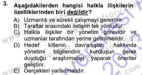 Halkla İlişkiler Dersi 2012 - 2013 Yılı (Final) Dönem Sonu Sınav Soruları 3. Soru