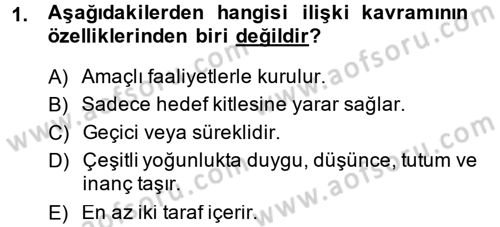 Halkla İlişkiler Dersi 2013 - 2014 Yılı (Final) Dönem Sonu Sınav Soruları 1. Soru