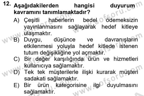 Halkla İlişkiler Dersi 2013 - 2014 Yılı Tek Ders Sınav Soruları 12. Soru