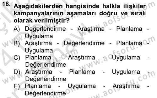 Halkla İlişkiler Dersi 2013 - 2014 Yılı Tek Ders Sınav Soruları 18. Soru