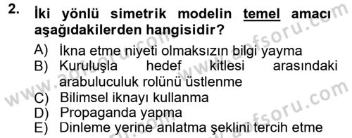 Halkla İlişkiler Dersi 2013 - 2014 Yılı Tek Ders Sınav Soruları 2. Soru