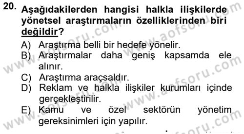 Halkla İlişkiler Dersi 2013 - 2014 Yılı Tek Ders Sınav Soruları 20. Soru
