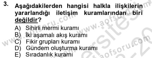 Halkla İlişkiler Dersi 2013 - 2014 Yılı Tek Ders Sınav Soruları 3. Soru