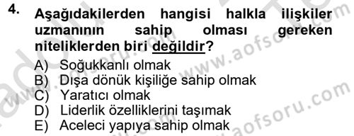 Halkla İlişkiler Dersi 2013 - 2014 Yılı Tek Ders Sınav Soruları 4. Soru