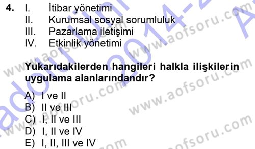 Halkla İlişkiler Dersi 2014 - 2015 Yılı (Vize) Ara Sınav Soruları 4. Soru