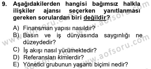 Halkla İlişkiler Dersi 2014 - 2015 Yılı (Vize) Ara Sınav Soruları 9. Soru