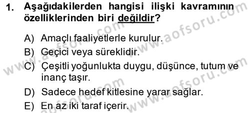 Halkla İlişkiler Dersi 2014 - 2015 Yılı (Final) Dönem Sonu Sınav Soruları 1. Soru