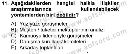 Halkla İlişkiler Dersi 2014 - 2015 Yılı (Final) Dönem Sonu Sınav Soruları 11. Soru
