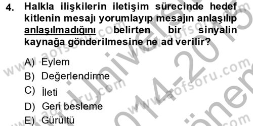 Halkla İlişkiler Dersi 2014 - 2015 Yılı (Final) Dönem Sonu Sınav Soruları 4. Soru