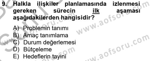 Halkla İlişkiler Dersi 2014 - 2015 Yılı (Final) Dönem Sonu Sınav Soruları 9. Soru