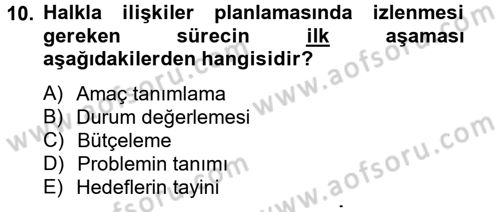Halkla İlişkiler Dersi 2014 - 2015 Yılı Tek Ders Sınav Soruları 10. Soru